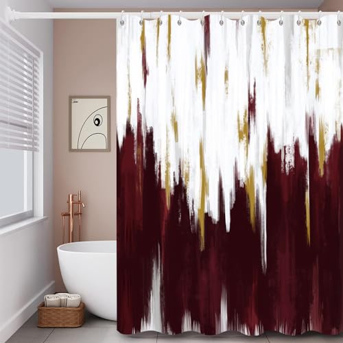 GCIREC Duschvorhang, 120x180cm, Braun Weiß Gold Moderne Abstrakte Pinselstriche Graffiti Ölgemälde Wasserdichter Stoff Maschinenwaschbarer Badezimmervorhang mit Haken von GCIREC