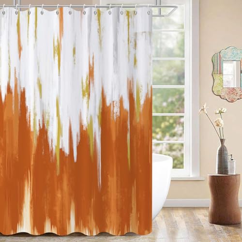 GCIREC Duschvorhang, 120x180cm, Gelb Weiß Gold Moderne Abstrakte Pinselstriche Graffiti Ölgemälde Wasserdichter Stoff Maschinenwaschbarer Badezimmervorhang mit Haken von GCIREC