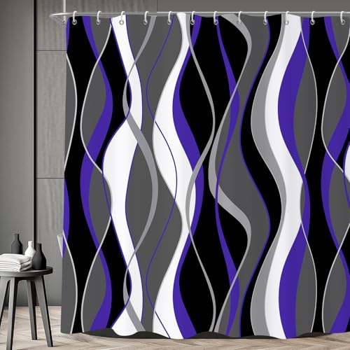 GCIREC Duschvorhang, 180x180cm, Moderne Abstrakte Schwarz Grau Weiß Lila Ombre Gestreift Minimalistische Kunst Wasserdicht Stoff Badezimmer Vorhang Maschinenwaschbar mit Häkchen von GCIREC