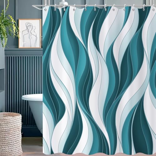 GCIREC Duschvorhang, 180x200cm, Moderne Abstrakte Blaugrün Blau Weiß Ombre Gestreift Minimalistische Kunst Wasserdicht Stoff Badezimmer Vorhang Maschinenwaschbar mit Häkchen GCIREC Duschvorhang, 180x200cm, Moderne Abstrakte Blaugrün Blau Weiß Ombre Gestreift Minimalistische Kunst Wasserdicht Stoff Badezimmer Vorhang Maschinenwaschbar mit Häkchen von GCIREC