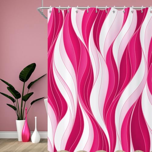 GCIREC Duschvorhang, 180x200cm, Moderne Abstrakte Helles Pink Weiß Ombre Gestreift Minimalistische Kunst Wasserdicht Stoff Badezimmer Vorhang Maschinenwaschbar mit Häkchen GCIREC Duschvorhang, 180x200cm, Moderne Abstrakte Helles Pink Weiß Ombre Gestreift Minimalistische Kunst Wasserdicht Stoff Badezimmer Vorhang Maschinenwaschbar mit Häkchen von GCIREC