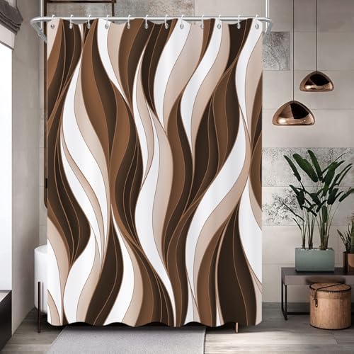 GCIREC Duschvorhang, 180x240cm, Moderne Abstrakte Braun Weiß Ombre Gestreift Minimalistische Kunst Wasserdicht Stoff Badezimmer Vorhang Maschinenwaschbar mit Häkchen GCIREC Duschvorhang, 180x240cm, Moderne Abstrakte Braun Weiß Ombre Gestreift Minimalistische Kunst Wasserdicht Stoff Badezimmer Vorhang Maschinenwaschbar mit Häkchen von GCIREC