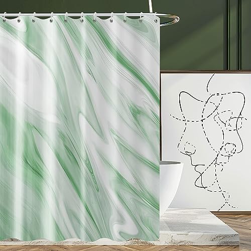 GCIREC Grüner Marmor Stall Duschvorhang, Hellgrün Mix Weiß Ombre Moderne Abstrakte Welle Luxus Badezimmer Vorhang Badewanne Wohnkultur Wasserdichter Stoff Maschinenwaschbar mit 12 PCS Haken,180x200cm von GCIREC