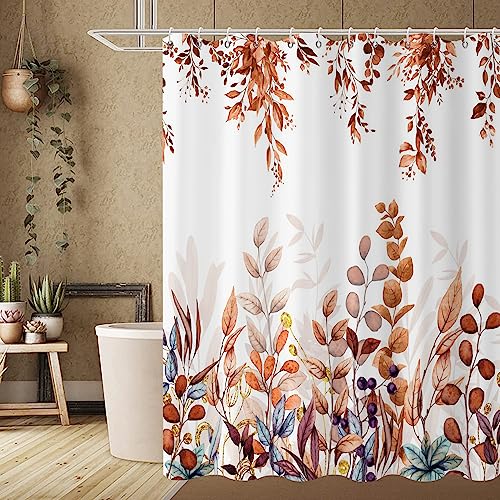 GCIREC Herbst Eukalyptus Blatt Duschvorhang, Aquarell Herbst Thanksgiving Botanische Pflanzen Badezimmer Vorhang Badewanne Wohnkultur Wasserdichter Stoff Maschinenwaschbar mit 12 PCS Haken,180x180cm von GCIREC