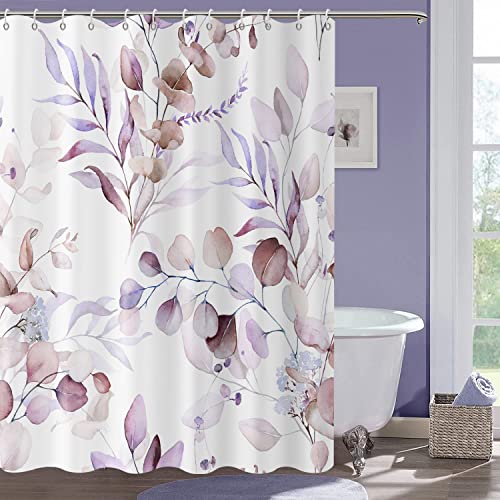 GCIREC Lila Eukalyptusblatt Stall Duschvorhang, Lavendel Lila Botanische Aquarellpflanzen Badezimmer Vorhang Badewanne Wohnkultur Wasserdichter Stoff Maschinenwaschbar mit 12 PCS Haken,152x180cm von GCIREC