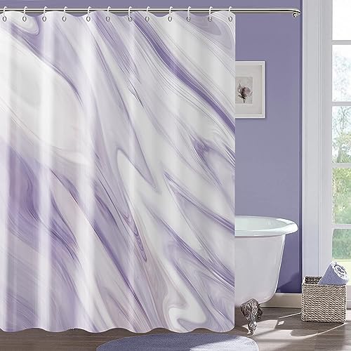 GCIREC Lila Marmor Stall Duschvorhang, lila Mix weiß Ombre Moderne abstrakte Welle Luxus Bad Vorhang Badewanne Home Decor wasserdicht Stoff Maschine waschbar mit 12 PCS Haken,180x200cm von GCIREC