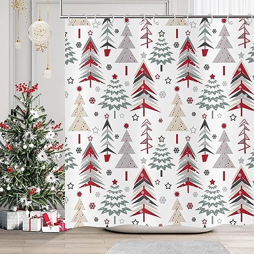 GCIREC Merry Christmas Shower Curtain, Weihnachtsbaum mit roten Sternen Schneeflocke Neujahr Winter Badezimmer Vorhang wasserdicht Stoff Maschine waschbar mit 12 PCS Haken,180x200cm GCIREC Merry Christmas Shower Curtain, Weihnachtsbaum mit roten Sternen Schneeflocke Neujahr Winter Badezimmer Vorhang wasserdicht Stoff Maschine waschbar mit 12 PCS Haken,180x200cm von GCIREC