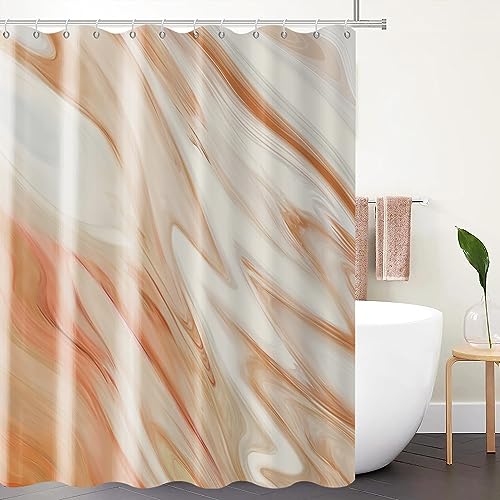 GCIREC Orange Marmor Stall Duschvorhang, Orange Mix Weiß Ombre Moderne Abstrakte Welle Luxus Badezimmer Vorhang Badewanne Wohnkultur Wasserdichter Stoff Maschinenwaschbar mit 8 PCS Haken,120x180cm von GCIREC