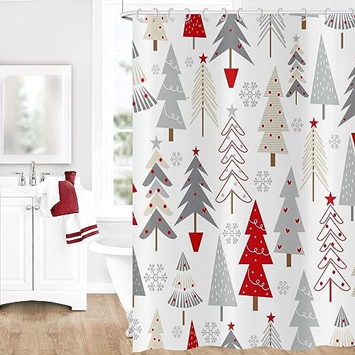 GCIREC Weihnachten Dusche Vorhang, Büffel Check Plaid Elch Xmas Tree Winter Snowflake Bad Vorhang für Badewanne Home Decor wasserdicht Stoff Maschine waschbar mit 12 PCS Haken,180x200cm von GCIREC