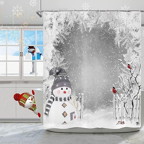 GCIREC Winter Weihnachten Dusche Vorhang, grau niedlich Schneemann Kardinäle Winter Szene Bad Vorhang für Badewanne Dekor wasserdicht Stoff Maschine waschbar mit 12 PCS Haken,180x180cm von GCIREC