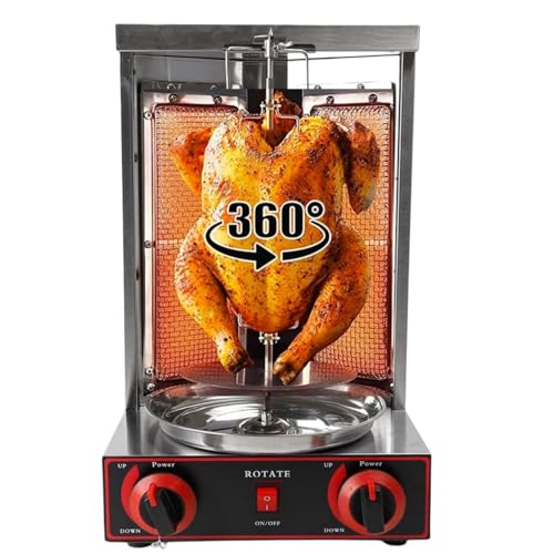 GCIUEMMH 2 Brenner Gas Edelstahl Gas Döner - 3KW Multigrill mit Zwei Heizrohre Edelstahl Gas Döner Kebab Maschine 360° Rotation Rotissiere Hähnchengrill 50°~300°C Temperatur Einstellbar Dönergrill von GCIUEMMH