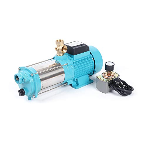 GCIUEMMH Gartenpumpe Edelstahl - 1300W Centrifugal Kreiselpumpe Hauswasserwerk mit Druckschalter 4000 L/H 9.8 Bar Gartenpumpe Selbstansaugend 8m Förderhöhe Wasserpumpe für Hauswasserwerke Haus Garten von GCIUEMMH