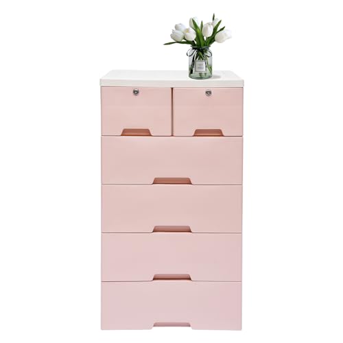 GCIUEMMH Mehrzweckschrank mit Schubladen - Schrank Abschließbamit Rädern Mobile Büroschrank Metallschrank Stahlschrank Werkzeugschrank Stahlblech für Home Office Hängeregistratur 50X35X102cm (Rosa) von GCIUEMMH