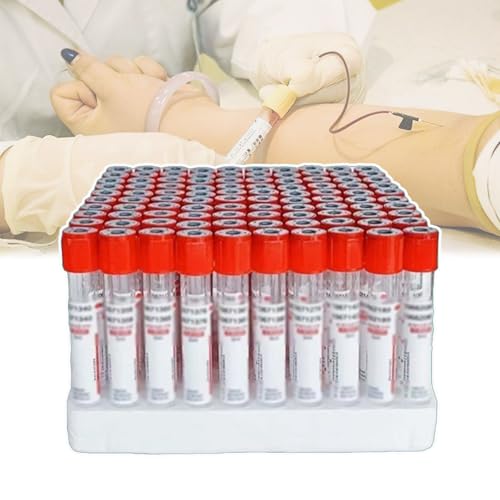 GCLCPAEN 100 Stück Haustier-Vakuumröhrchen, 5Ml Blutentnahmeröhrchen Aus Kunststoff, Boden Aus Schaumstoff, Dichter Verschluss, Eigene Kodierung, Standard-Unterdruck, Für Labore,Red von GCLCPAEN