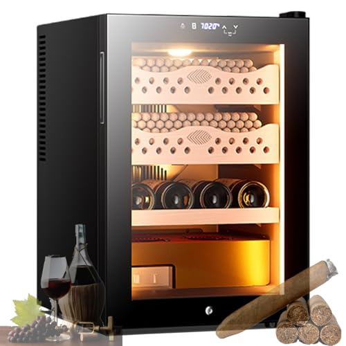 GCLCPAEN 50-L-Humidor Für Zigarren Und Rotweine,Temperatur-Und Feuchtigkeitskontrolle,Intelligenter Touchscreen,300-Teiliges Fassungsvermögen,3-Lagiges Lagerregal,Heiz-/Kühlfunktion,Warmes Led-Licht von GCLCPAEN
