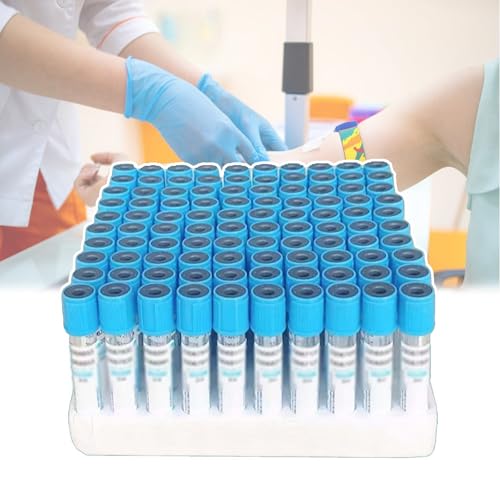 GCLCPAEN Blutentnahmeröhrchen, 2Ml Vakuum-Blutentnahmeröhrchen Aus Kunststoff, PET-Blutentnahme, Dichter Verschluss, Eigene Kodierung, Standard-Unterdruck, Für Labore, 100 Stück,Blue von GCLCPAEN