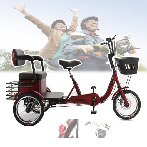 GCLCPAEN Faltbares Dreirad-E-Bike, Fahrrad Für Ältere Menschen, 8-Lager-Antrieb, Bremsempfindlichkeit, 200Kg Tragkraft, Leicht Zusammenzuklappen, Verdickter Sitz, Für Den Pendelverkehr,Red von GCLCPAEN
