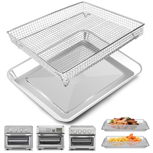 Fritteusenkorb-Ersatz, 2-teiliges Set, 31,8 x 27,9 cm, Lebensmittelqualität, Edelstahl, Ersatzschale, Netz-Grill-Bratrost, Zubehör für Heißluftfritteuse, spülmaschinenfest von GCQ