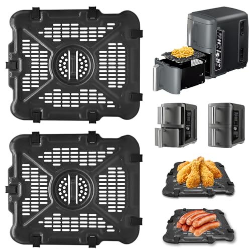 GCQ Air Fryer Grillpfanne für Ninja SL400UK 9,5l SL300UK 7,6l Double Stack XL 2-Korb-Heißluftfritteuse,2er-Pack Ersatzteile für Heißluftfritteuse Crisper-Platte,Grillplatte,Zubehör mit Gummipuffern von GCQ