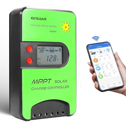 GCSOAR 15 A MPPT Solarladeregler 12 V/24 V Automatischer Maximaler PV 75 V Laderegler Eingebauter WLAN-Adapter mit LCD-Display für gelversiegelte Immersion AGM und Li-Ion-Akkus (WIFI) (TD2107) von GCSOAR