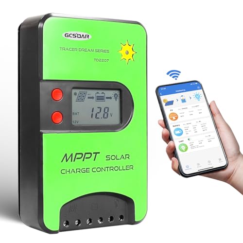 GCSOAR 20 A MPPT Solarladeregler 12 V/24 V Automatischer Maximaler PV 75 V Laderegler Eingebauter WLAN-Adapter mit LCD-Display für gelversiegelte Immersion AGM und Li-Ion-Akkus (WIFI) (TD2207) von GCSOAR