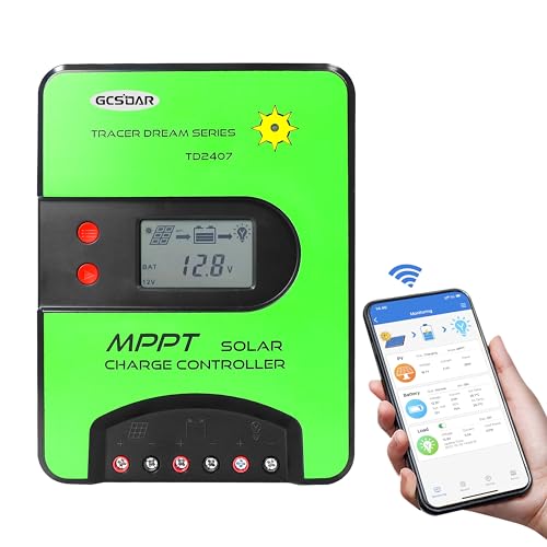 GCSOAR MPPT Laderegler 40A 12V/24V Auto Max PV 100V Eingebauter WiFi Adapter APP Fernbedienung Parameter Einstellbares LCD Display Solarladeregler für Gel versiegelt Flooded Lifepo4 Typ von GCSOAR