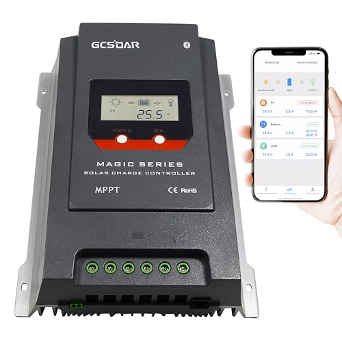 GCSOAR MPPT Laderegler 40A 12V 24V Auto Max PV 100V Solar-Panel-Regler Common Negative Masse LCD Display + Integriertes Bluetooth-Modul programmierbar per App (MPPT 40A + BLE) von GCSOAR