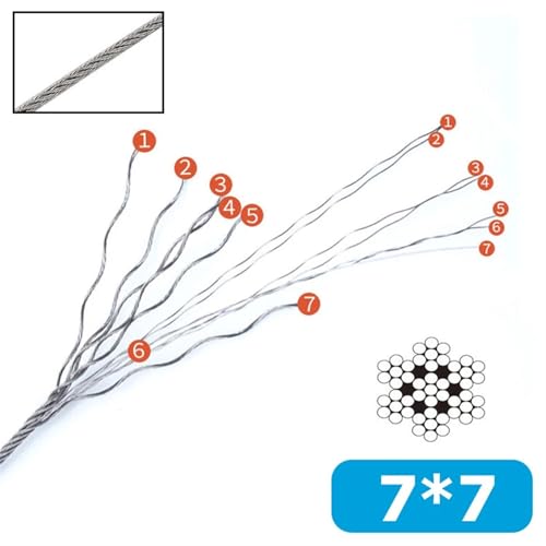 Drahtseil Edelstahl 1-20M Durchmesser 0,3-10mm 304 Edelstahl Draht Seil 1X7 7X7 7X19 Struktur Kabel Weicher Angeln Hebe Kabel Lager(7x7 Structure,10 METERS_0.3MM) von GCYEIDMA