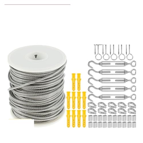Drahtseil Edelstahl Hochleistungskabelseil, Gartendrahtkabel, 304 PVC-beschichteter Edelstahl-Geländerdraht, Zaunrollen-Kits for Outdoor-Zeltseil(30Meter) von GCYEIDMA