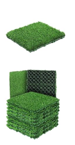 GCYEIDMA Kunstrasen Fliesen 10 Stück 12 x Zoll Kunstrasen-Terrassenfliesen, grüne ineinandergreifende Grasbodenfliesen, Bodendekor-Pad for drinnen und draußen von GCYEIDMA