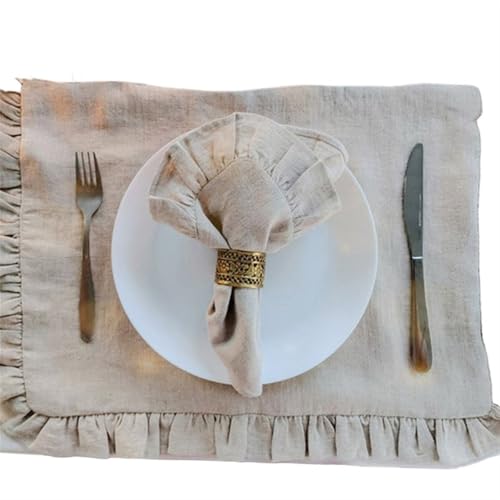 GCYEIDMA Servietten Stoff Linen Napkins Wedding Dinner Solid Color Flounce Placemats Ruffle Edge Classical Home Table Napkin(Linen 30X45CM) von GCYEIDMA