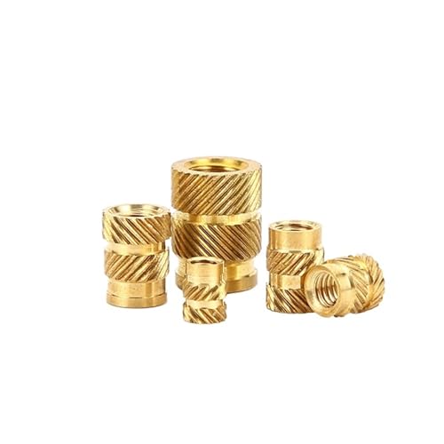 M2,5 Messing-Heißschmelzeinsätze, Mutter, Heizform, Kupfergewinde-Einsatzmuttern, SL-Typ, doppelte Köper-Rändel-Einspritz-Messingmutter, 100 Stück Rändelmuttern aus Messing(M2.5 X D3.55 X L3.6) von GCYEIDMA