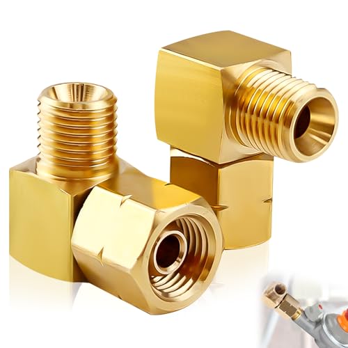 2 Stück Gas Verbindungswinkel lks, 1/4" Links 90 Grad Eckverbinder, Messing Winkel Gasschlauch Schnellkupplung, DN8 Linksgewinde Gas Adapter für Camping, Wohnmobile, Caravan, Gasflaschen Anschluß von GD HUA