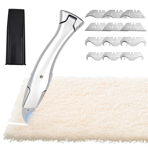 Teppichmesser Set, Cuttermesser mit Trapezklinge, Hakenmesser mit Eine Auswahl Ersatzklingen und Kunststoff Schutzhüllen, Aluminiumlegierung, Klinge aus SK2-Stahl, für Schneiden von PVC Bodenbelägen von GD HUA