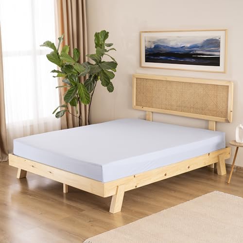 GD HOME Renforce Baumwolle Spannbettlaken/Spannbetttuch aus 100% Baumwolle/Weiches und Atmungsaktives Leintuch 200 x 200 x 30 cm/Jersey Bettlaken/Hellblau von GD Home