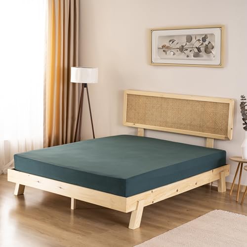 GD HOME Renforce Baumwolle Spannbettlaken/Spannbetttuch aus 100% Baumwolle/Weiches und Atmungsaktives Leintuch 200 x 200 x 30 cm/Jersey Bettlaken/Dunkelgrün von GD Home