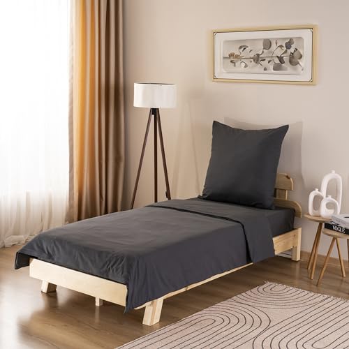 GD Home %100 Baumwolle Bettwäsche Set / 1 Hochwertige Atmungsaktive Renforce Bettbezug 135 x 200 cm + 1 Kopfkissenbezug 80 x 80 cm / 2teilig Deckenbezug/Anthrazit von GD Home