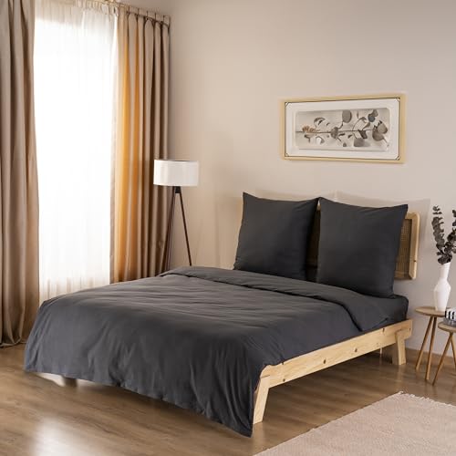 GD Home %100 Baumwolle Bettwäsche Set / 1 Hochwertige Atmungsaktive Renforce Bettbezug 200 x 220 cm + 2 Kopfkissenbezüge 80 x 80 cm / 3teilig Deckenbezug/Anthrazit von GD Home