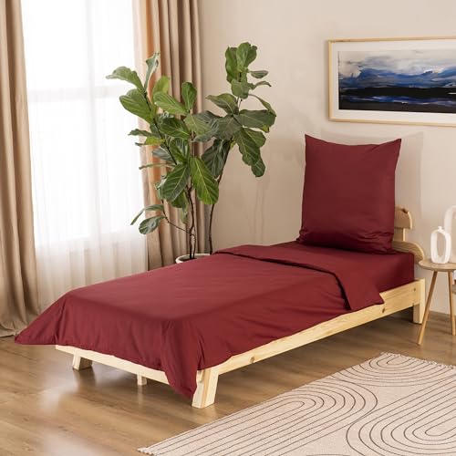 GD Home %100 Baumwolle Bettwäsche Set / 1 Hochwertige Atmungsaktive Renforce Bettbezug 140 x 200 cm + 1 Kopfkissenbezug 80 x 80 cm / 2teilig Deckenbezug/Burgund von GD Home