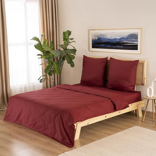 GD Home %100 Baumwolle Bettwäsche Set / 1 Hochwertige Atmungsaktive Renforce Bettbezug 200 x 220 cm + 2 Kopfkissenbezüge 80 x 80 cm / 3teilig Deckenbezug/Burgund von GD Home