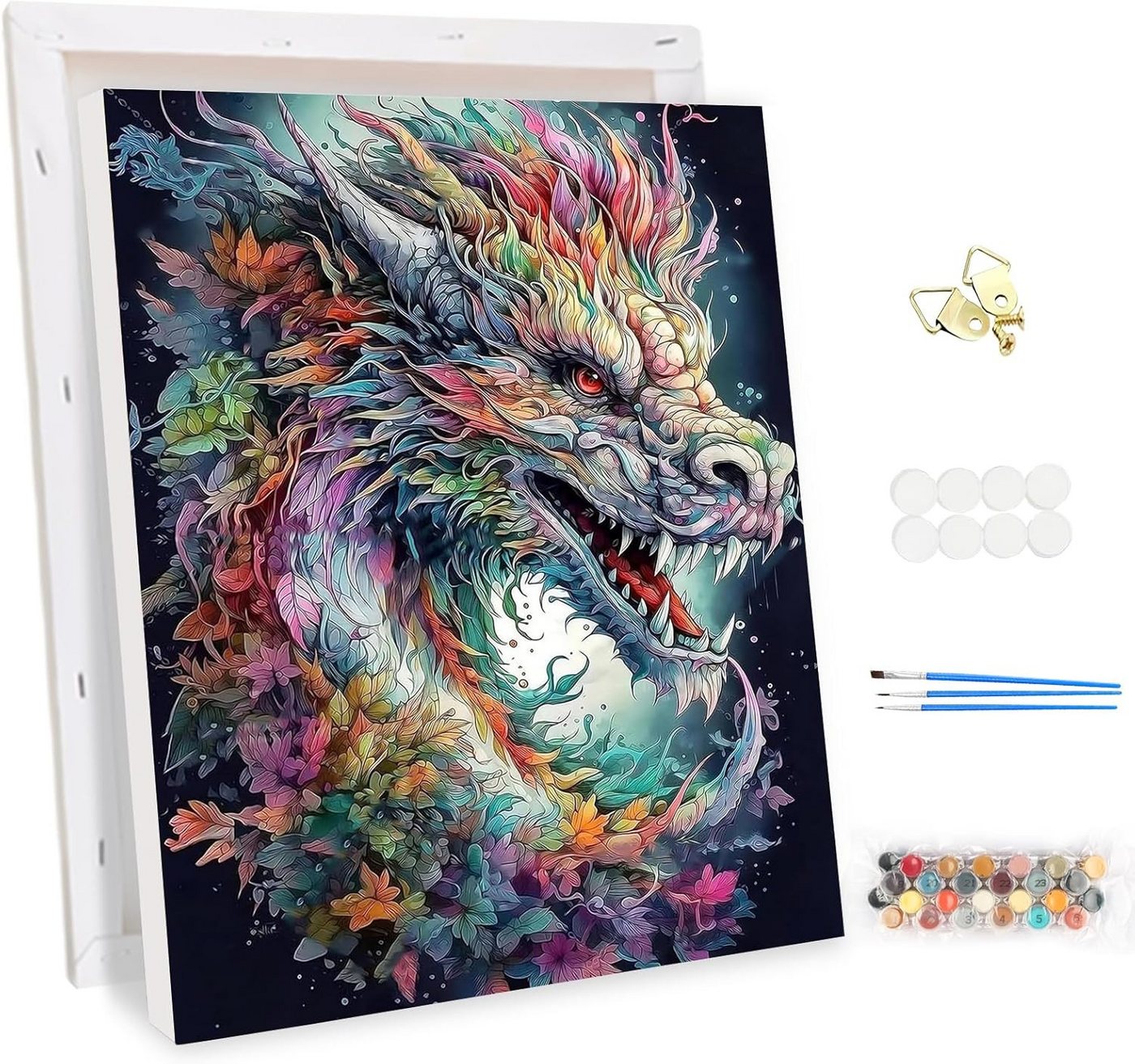 GD IMPORT Malen nach Zahlen Meiyuda - Drache mit Holzrahmen mit Farben 30x40 von GD IMPORT