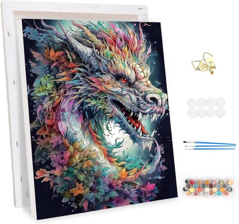 GD IMPORT Malen nach Zahlen Meiyuda - Drache mit Holzrahmen mit Farben 30x40 von GD IMPORT