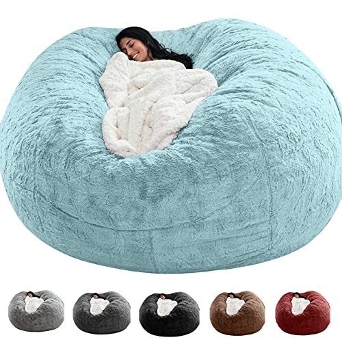 GDAFF Sitzsack, Bean Bag Cover,Sitzsack Erwachsene Flauschig Chair Riesen Sitzsack Bezug Ohne Füllung XXL Giant Sofa (No Filling) Plüsch Gaming Extra Groß Lazy Bag, Blau, 7ft(180*90cm) von loktch