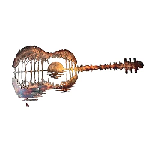 Wanddeko Metall Abstrakte Gitarre Wand Dekorationen Sonnenuntergang Gitarre Wandbehang Deko Wandskulptur Room Decor Vintage Wanddeko Wohnzimmer Wandschmuck Eiserne Kunst Wanddekoration für Esszimmer von GDAFF