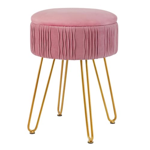 GDAONUDK Schminkhocker für Das Schlafzimmer Im Schminkzimmer, Multifunktionaler Schminkhocker, Runder, Osmanischer, Mit Samt Gepolsterter Sitzhocker Mit FußStüTze und Goldenem Bein(C Wave Powder) von GDAONUDK