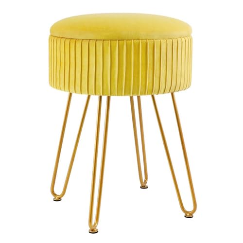 GDAONUDK Schminkhocker für Das Schlafzimmer Im Schminkzimmer, Multifunktionaler Schminkhocker, Runder, Osmanischer, Mit Samt Gepolsterter Sitzhocker Mit FußStüTze und Goldenem Bein(D Yellow) von GDAONUDK