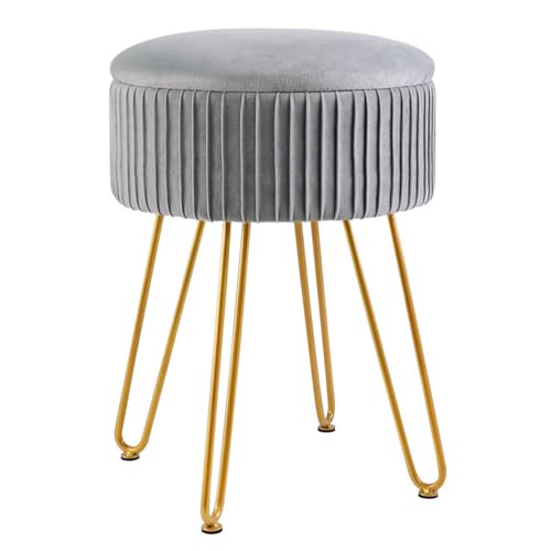 GDAONUDK Schminkhocker für Das Schlafzimmer Im Schminkzimmer, Multifunktionaler Schminkhocker, Runder, Osmanischer, Mit Samt Gepolsterter Sitzhocker Mit FußStüTze und Goldenem Bein(E Gray) von GDAONUDK