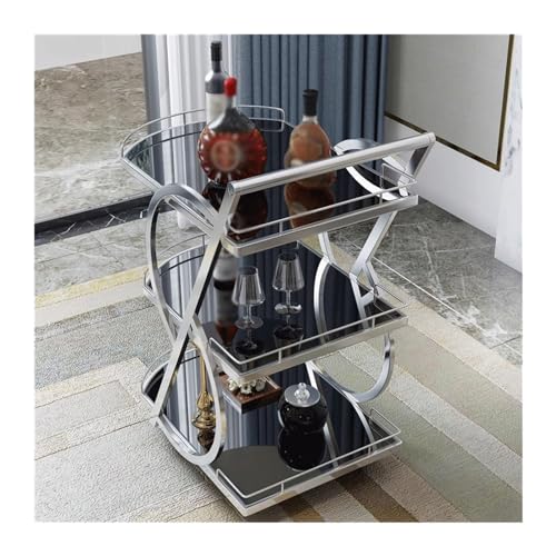 GDBTDL 3-stufiger Kücheninsel-Barwagen mit abnehmbaren Tabletts,Rollbarer Getränke- und Servierwagen mit Marmor-Glasplatte, Metallrahmen für Küche, Esszimmer und Partys von GDBTDL