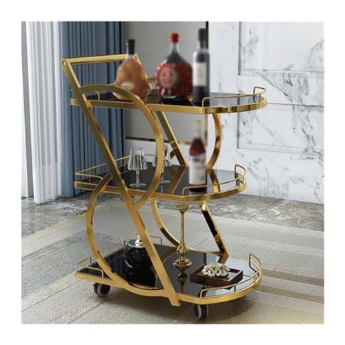 GDBTDL 3-stufiger Kücheninsel-Barwagen mit abnehmbaren Tabletts,Rollbarer Getränke- und Servierwagen mit Marmor-Glasplatte, Metallrahmen für Küche, Esszimmer und Partys von GDBTDL