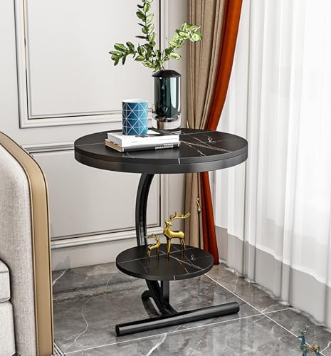 GDBTDL Runder Marmortisch 2 Ebenen, Beistelltisch Sofa Couchtisch mit Kunstmarmorplatte und Metallgestell Ecktisc,für Wohnzimmer Schlafzimmer oder Hotel Einrichtung von GDBTDL